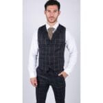 Mens Classic Waistcoat Prince Of Wales Check Navy Slim Fit Vintage Wedding - Knighthood Store