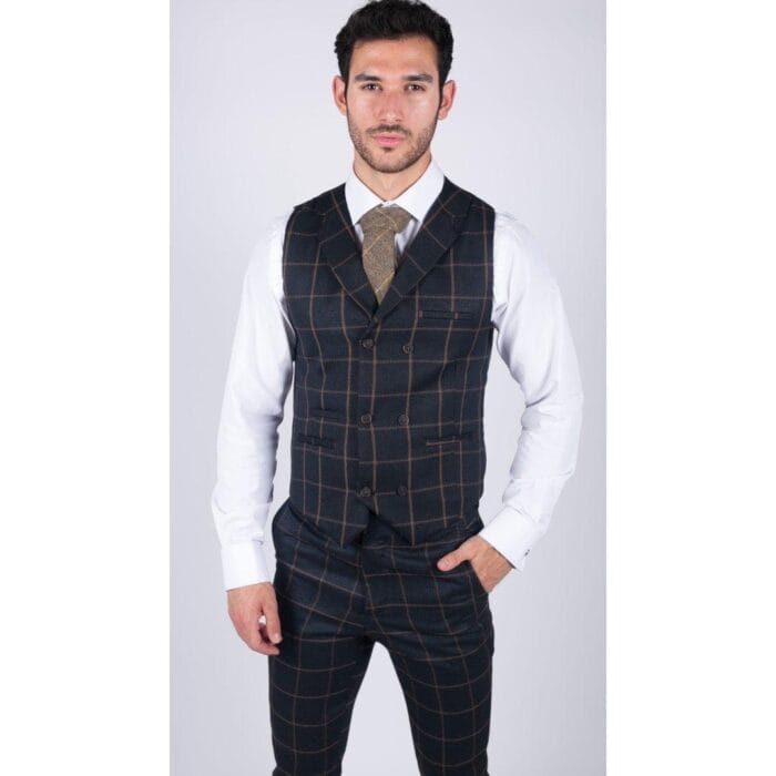 Mens Classic Waistcoat Prince Of Wales Check Navy Slim Fit Vintage Wedding - Knighthood Store