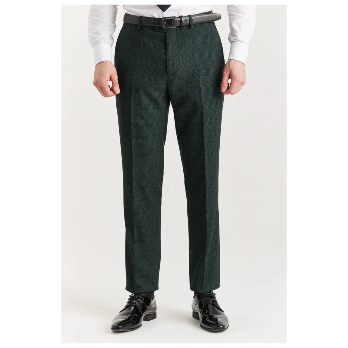 Regent - Men's Green Plaid Check Trousers - Image 1