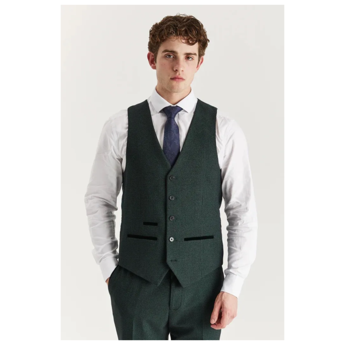 Regent - Men's Green Plaid Check Waistcoat - Image 1