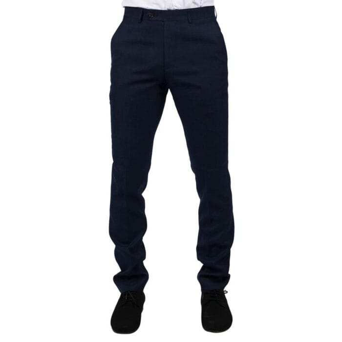 Mens Navy 3 Piece Trousers Tailored Fit Smart Formal Classic Wedding Retro Vintage - Knighthood Store