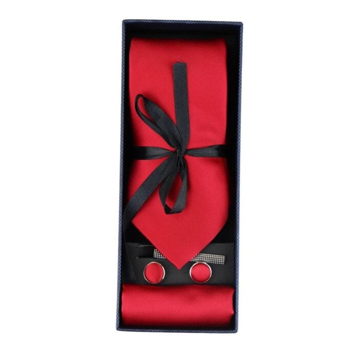 Corbata de seda satinada, pañuelo de bolsillo, gemelos y corbata de satén brillante - Knighthood Store
