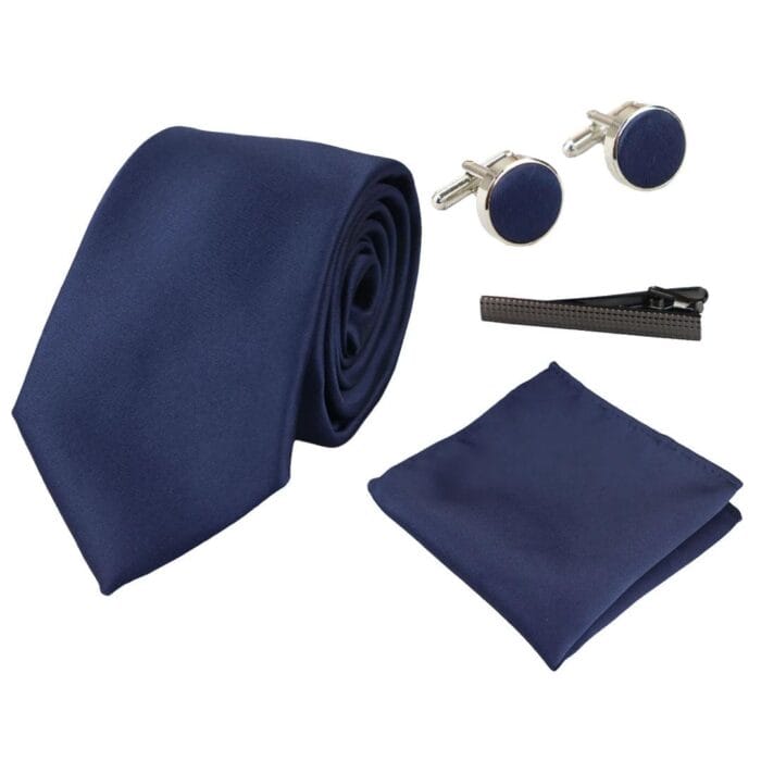 Corbata de seda satinada, pañuelo de bolsillo, gemelos y corbata de satén brillante - Knighthood Store