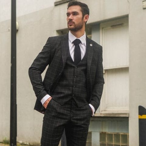 Men's Black Check Suit