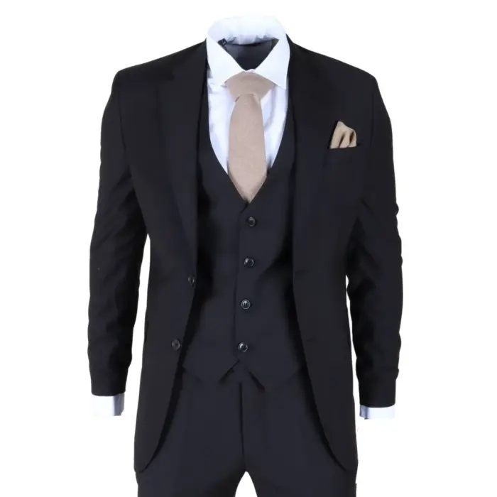 IM30 - Men's Black 3 Piece Stitch Lapel Formal Suit - Image 1