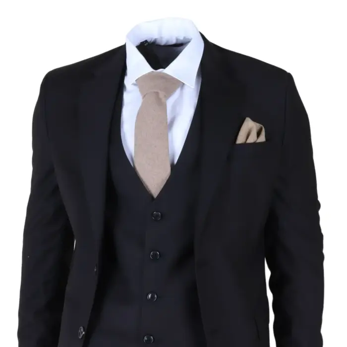IM30 - Men's Black 3 Piece Stitch Lapel Formal Suit - Image 3