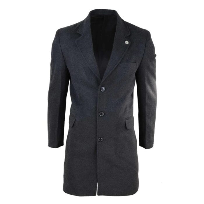 Mens 3/4 Long Overcoat Jacket Wool Feel Coat Blinders Slim Fit - Knighthood Store
