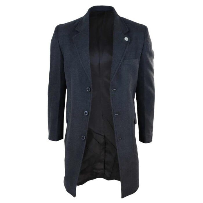 Mens 3/4 Long Overcoat Jacket Wool Feel Coat Blinders Slim Fit - Knighthood Store