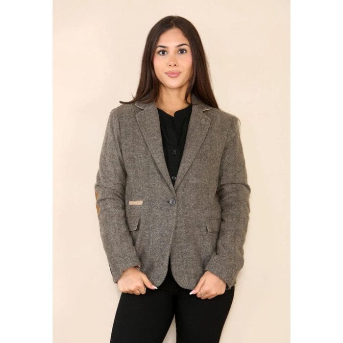 Womens Herringbone Tweed Waistcoat Blazer Oak Brown Classic Vintage Shooting Jacket - Knighthood Store