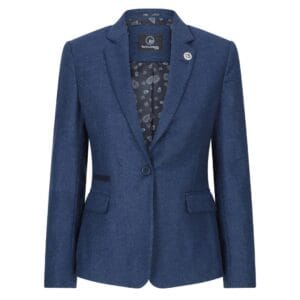 Womens Tweed Herringbone Blazer Jacket Waistcoat Navy Blue 1920s Vintage - Knighthood Store