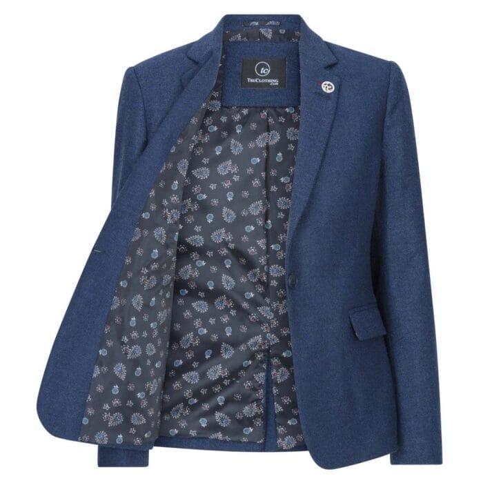 Womens Tweed Herringbone Blazer Jacket Waistcoat Navy Blue 1920s Vintage - Knighthood Store
