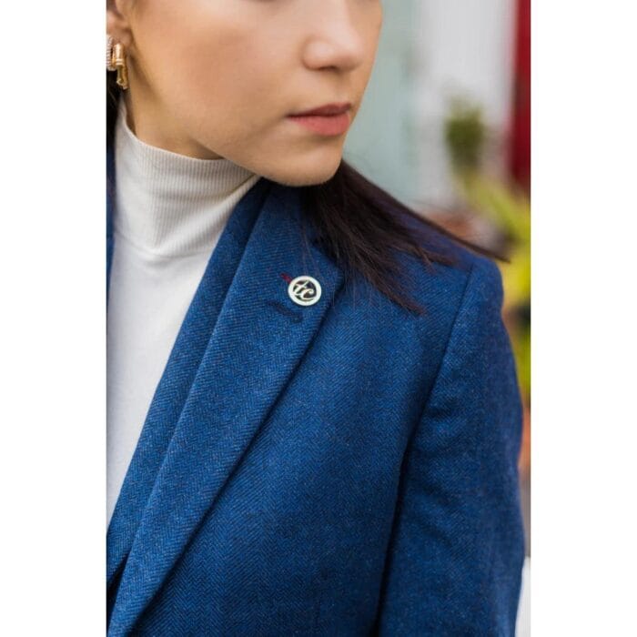 Womens Tweed Herringbone Blazer Jacket Waistcoat Navy Blue 1920s Vintage - Knighthood Store