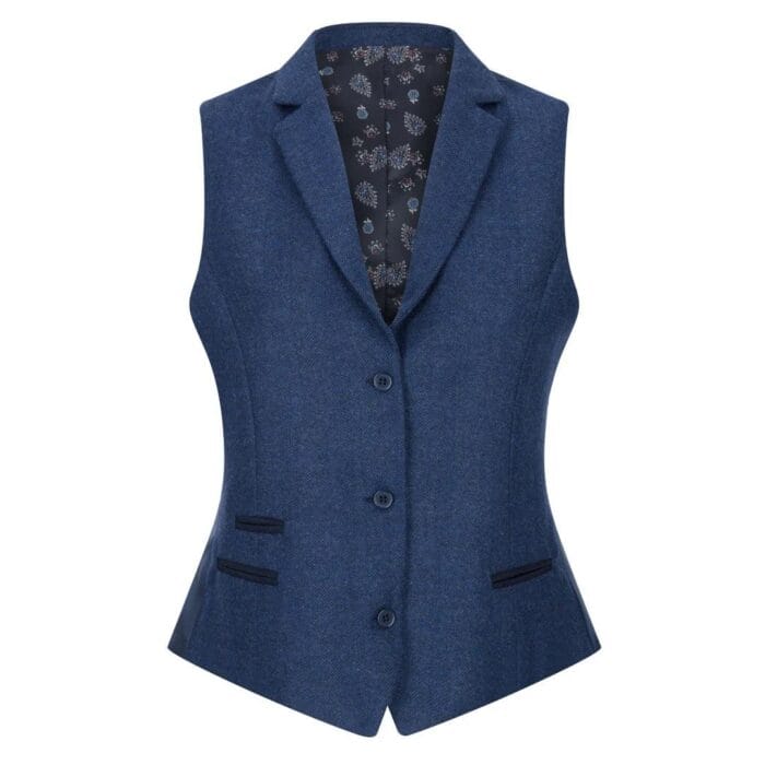 Womens Tweed Herringbone Blazer Jacket Waistcoat Navy Blue 1920s Vintage - Knighthood Store