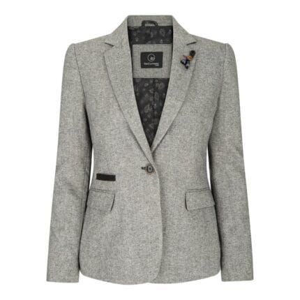 Womens Tweed Grey Black Blazer Jacket Waistcoat Elow Patch Classic Peaky 1920s - Knighthood Store