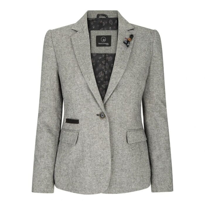 Chaqueta blazer de tweed gris y negro para mujer, chaleco, parche de Elow, estilo clásico Peaky de los años 20 - Knighthood Store