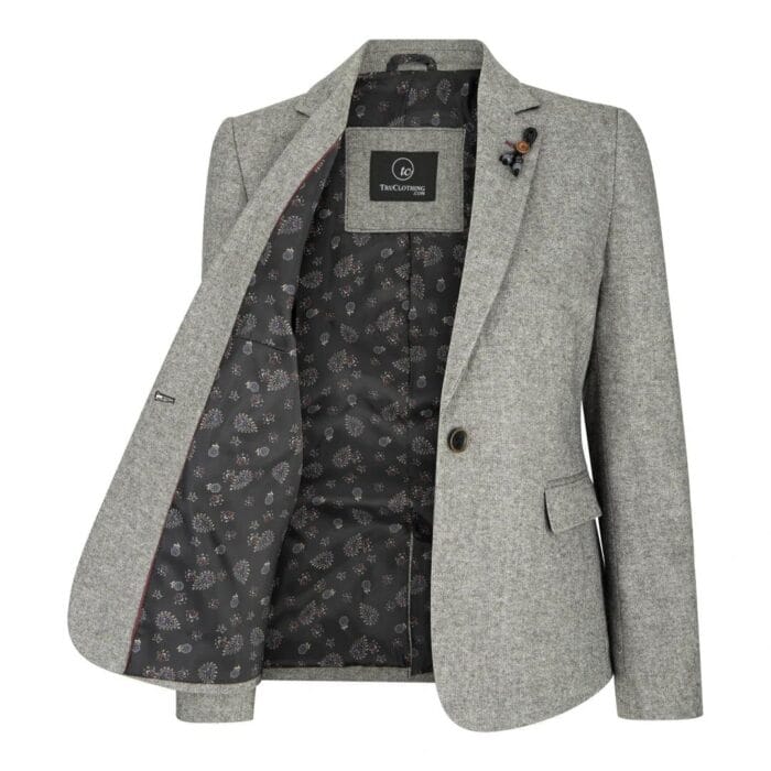 Chaqueta blazer de tweed gris y negro para mujer, chaleco, parche de Elow, estilo clásico Peaky de los años 20 - Knighthood Store