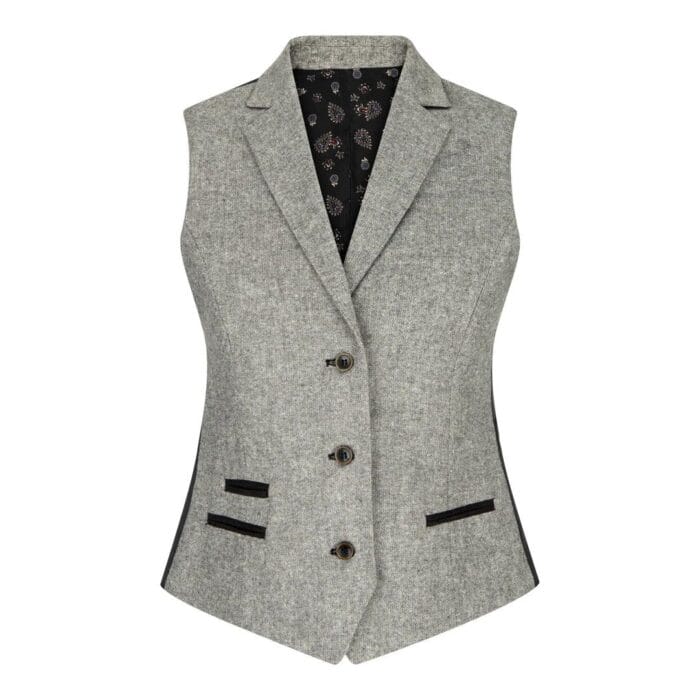 Chaqueta blazer de tweed gris y negro para mujer, chaleco, parche de Elow, estilo clásico Peaky de los años 20 - Knighthood Store