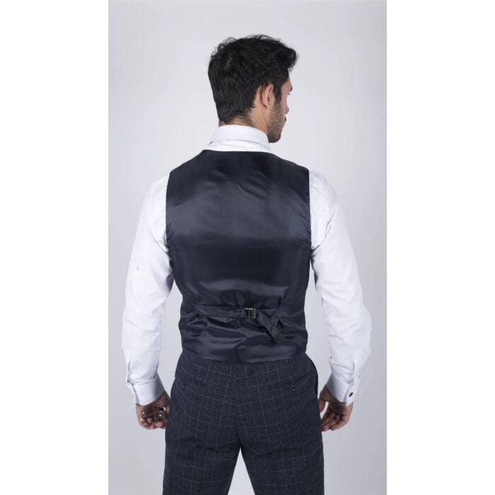 Mens Classic Waistcoat Prince Of Wales Check Blue Slim Fit Vintage Wedding - Knighthood Store