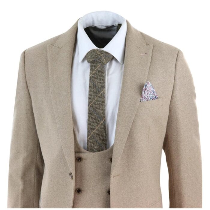 Herren Tweed 3-teiliger Anzug in Hellbraun/Oak, zweireihig, maßgeschneiderte Passform, Hochzeit - Knighthood Store