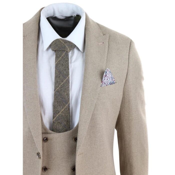Herren Tweed 3-teiliger Anzug in Hellbraun/Oak, zweireihig, maßgeschneiderte Passform, Hochzeit - Knighthood Store