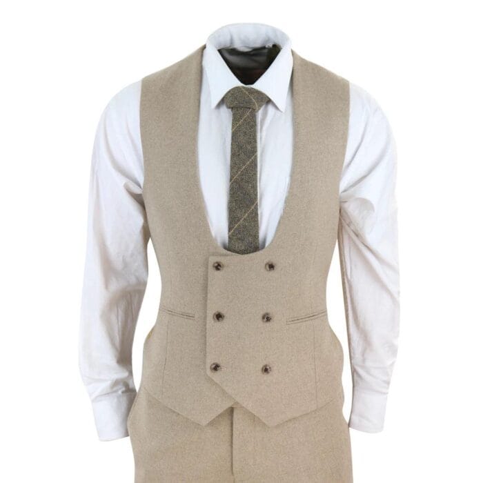 Herren Tweed 3-teiliger Anzug in Hellbraun/Oak, zweireihig, maßgeschneiderte Passform, Hochzeit - Knighthood Store