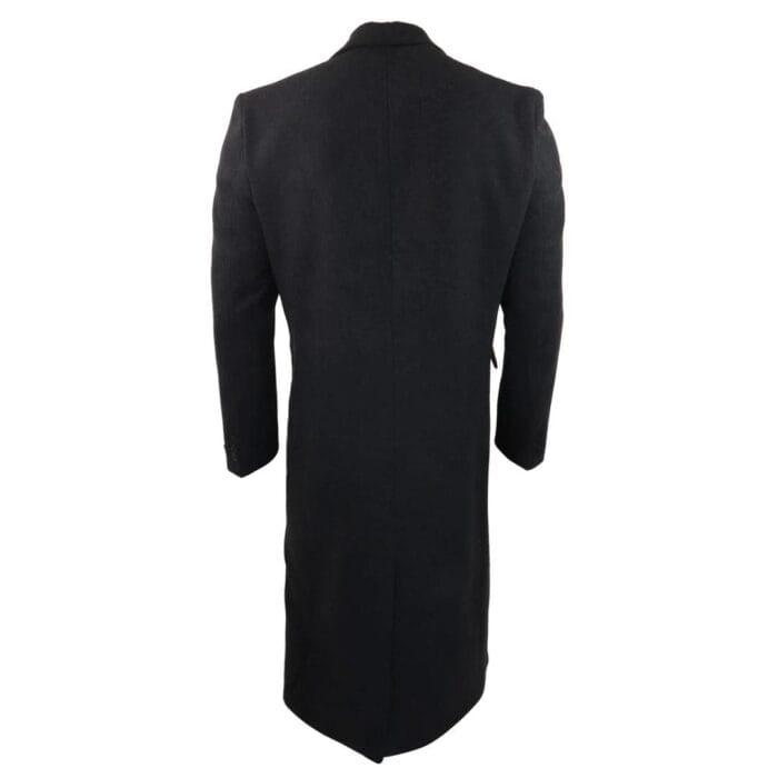 Herrenmantel in voller Länge, Mac-Jacke, Wollgefühl, Anthrazit/Schwarz, 1920er-Jahre-Scheuklappen - Knighthood Store