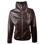 Giacca da motociclista in vera pelle da donna, stile rock, con cintura, stile vintage, marrone - Knighthood Store