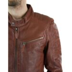 Mens Tan Brown Short Biker Real Leather Jacket Vintage Tailored Fit Genuine - Knighthood Store