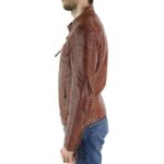 Mens Tan Brown Short Biker Real Leather Jacket Vintage Tailored Fit Genuine - Knighthood Store