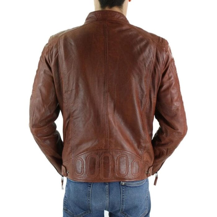 Mens Tan Brown Short Biker Real Leather Jacket Vintage Tailored Fit Genuine - Knighthood Store