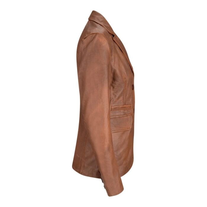 Chaqueta blazer ajustada de cuero negro auténtico para mujer - Knighthood Store