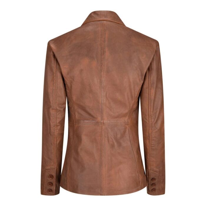 Chaqueta blazer ajustada de cuero negro auténtico para mujer - Knighthood Store