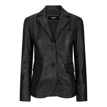 Ladies Women Real Black Leather slim Fit Blazer Jacket - Knighthood Store