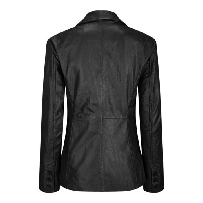 Chaqueta blazer ajustada de cuero negro auténtico para mujer - Knighthood Store