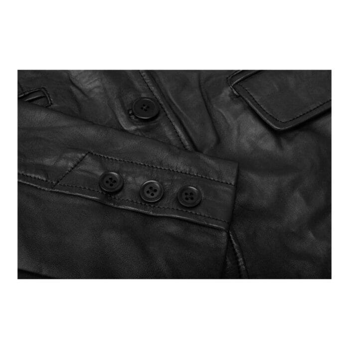 Chaqueta blazer ajustada de cuero negro auténtico para mujer - Knighthood Store