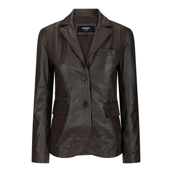 Chaqueta blazer ajustada de cuero negro auténtico para mujer - Knighthood Store