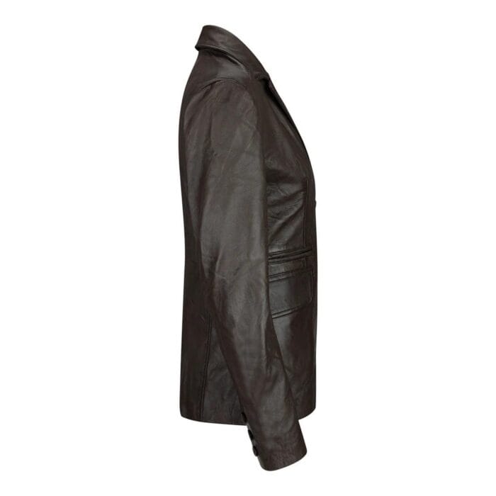 Chaqueta blazer ajustada de cuero negro auténtico para mujer - Knighthood Store