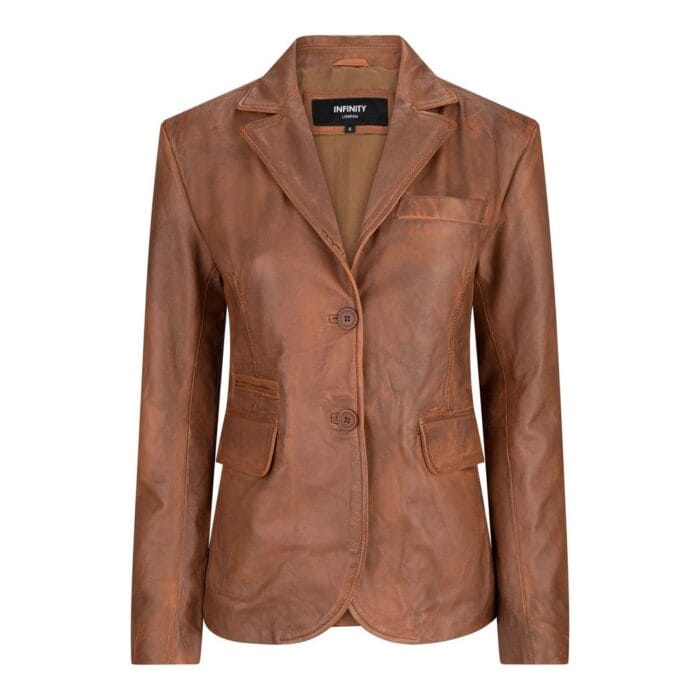 Chaqueta blazer ajustada de cuero negro auténtico para mujer - Knighthood Store