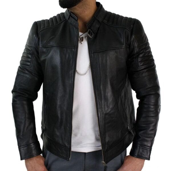 Aviatrix Herren-Bikerjacke aus echtem Leder, schwarz, Retro-Vintage, maßgeschneiderte Passform – Knighthood Store