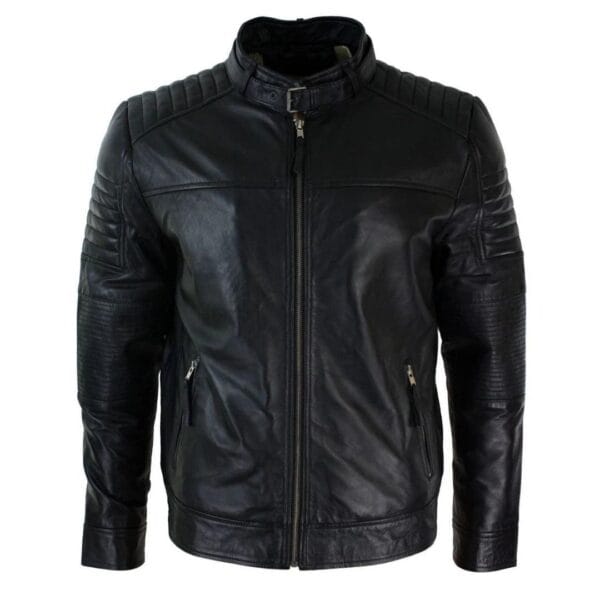 Giacca da motociclista nera in vera pelle da uomo Aviatrix, stile retrò vintage, vestibilità su misura - Knighthood Store