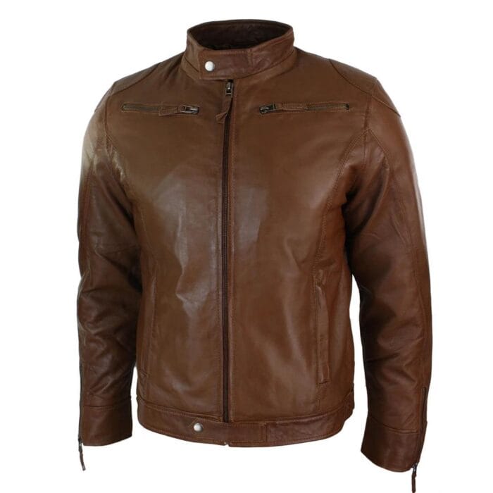 Chaqueta de cuero auténtico para hombre, estilo motero, vintage, burdeos, vino, bolsillos con cremallera, estilo retro informal - Knighthood Store