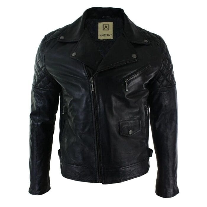 Mens Vintage Washed Tan Brown Real Leather Biker Jacket Cross Zip Retro Casual - Knighthood Store