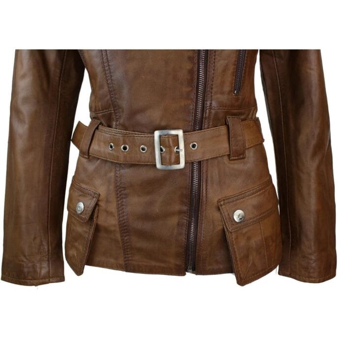 Giacca invernale da donna in vera pelle con cappuccio, modello parka marrone chiaro - Knighthood Store