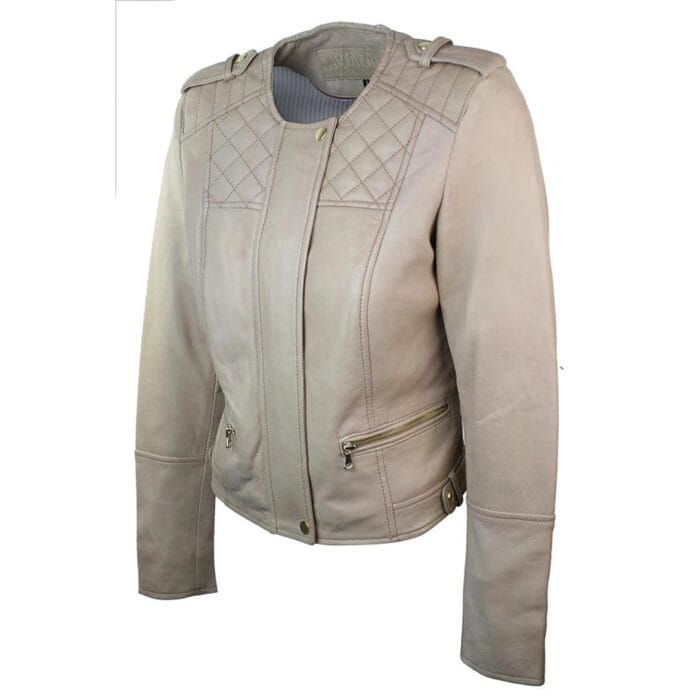 Giacca da motociclista in vera pelle di agnello color crema da donna - Knighthood Store