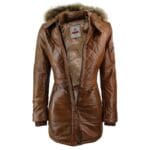 Chaqueta de invierno de piel auténtica con capucha y parka negra para mujer - Knighthood Store