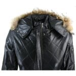 Chaqueta de invierno de piel auténtica con capucha y parka negra para mujer - Knighthood Store