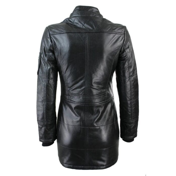 Chaqueta de invierno de piel auténtica con capucha y parka negra para mujer - Knighthood Store