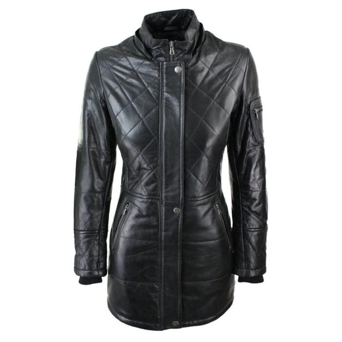 Chaqueta de invierno de piel auténtica con capucha y parka negra para mujer - Knighthood Store