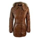 Chaqueta de invierno de piel auténtica con capucha y parka negra para mujer - Knighthood Store