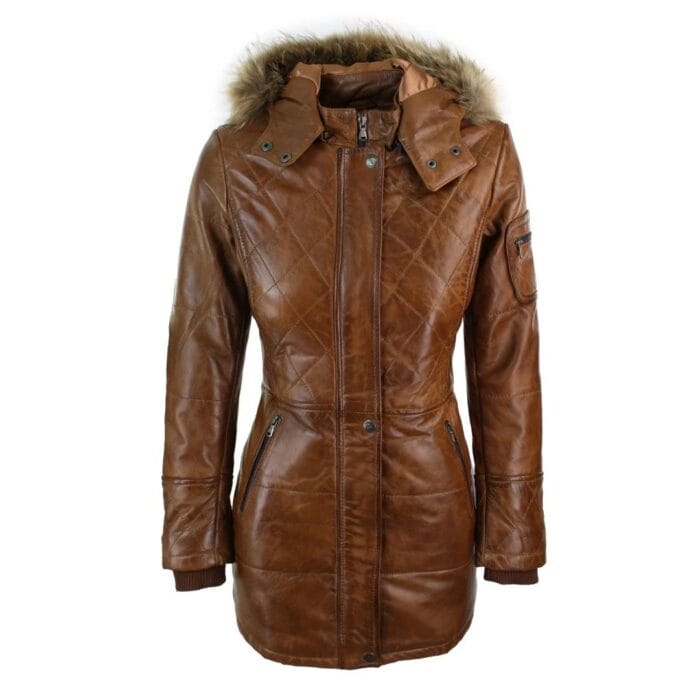 Chaqueta de invierno de piel auténtica con capucha y parka negra para mujer - Knighthood Store